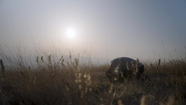 Muslim man praying in nature