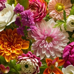 Obraz premium Beautiful colorful flowers background. Flowers wall background with a colorful different flowers 