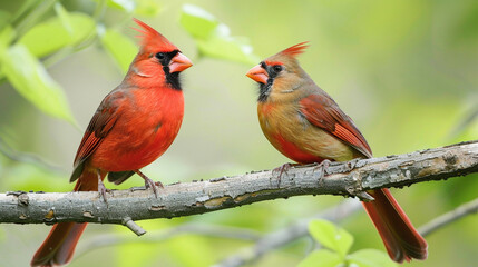 Male and female Northern cardinals on a branch, official bird of no fewer than seven U.S. states