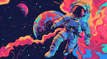 Naklejka premium Colorful illustrations of astronaut in space