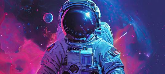 Colorful illustrations of astronaut in space