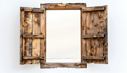 Open wooden door on white background