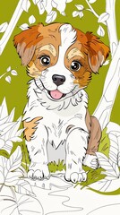 Dog Coloring Page, puppy Character For Coloring Book antistress, vertical