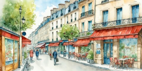 Watercolor Illustration Of Paris Streets