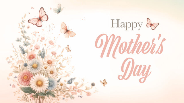 Whimsical Happy Mother's Day Banner with Wildflowers and Butterflies greetings 