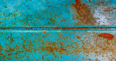 Turquoise aluminum panel with rust texture