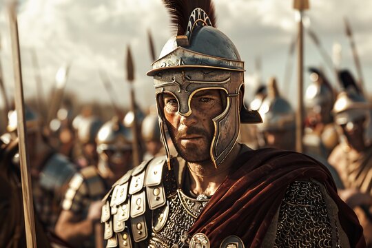 Roman general in armor riding on horseback 