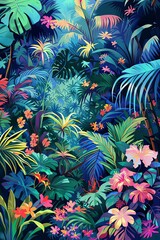 Colorful tropical forest painting