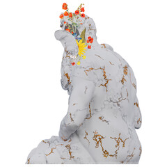 Moses statues 3d render, collage with flower petals compositions for your work
