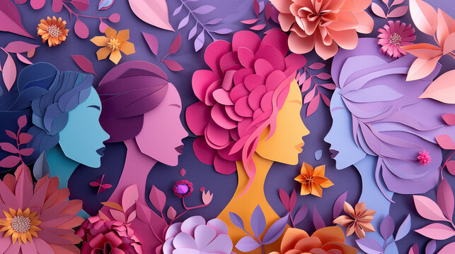 International Women Day hand crafted paper cutout art background 