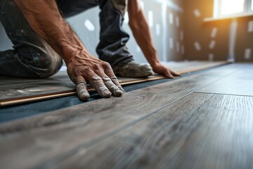 Worker installing new laminate floor