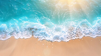 The sun is shining brightly over the ocean. The waves are gently crashing on the shore. The sand is warm and inviting.