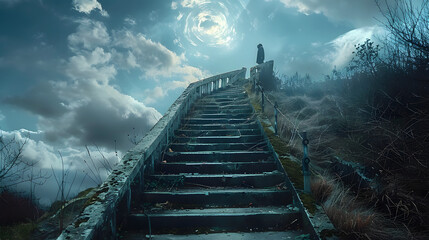Stairway to heaven leading nowhere - dead end, meaningless life concept