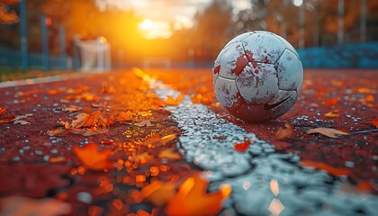 a soccer ball lies on the grass in a park.