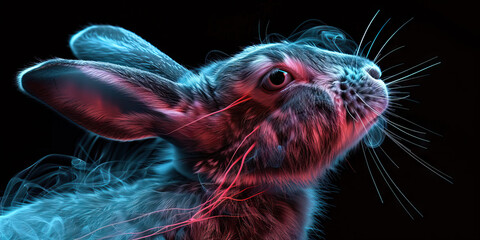 Rabbit Snuffles: The Nasal Discharge and Sneezing - Visualize a rabbit with highlighted respiratory system showing infection, experiencing nasal discharge and sneezing - obrazy, fototapety, plakaty