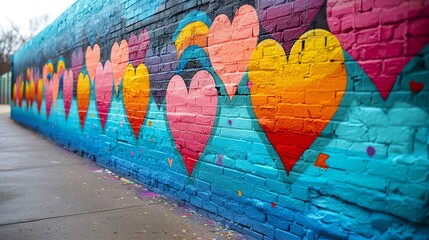 A mural with vibrant colors representing themes of love and acceptance for Pride Month