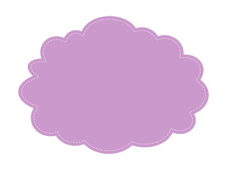 Cute frame playful design for fun web social media or print. Cartoon banner or label background cloud shape. Children empty frame with dashed border. Vector element for kids. Bright purple color.