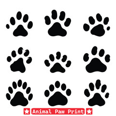 Paws in Motion Dynamic Animal Paw Print Vector Silhouettes for Artistic Expression