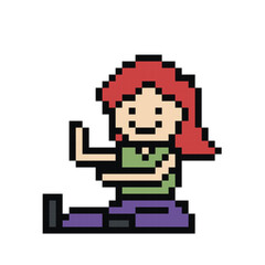 Obraz premium Vector cute pixel cartoon 8bit character woman aerobic yoga exercises training lifestyle vector decoration life style 8 bit female girl exercise gym yoga fitness warm game vector.