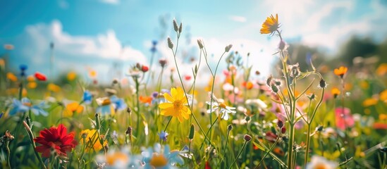 Field of flowers on a bright day.