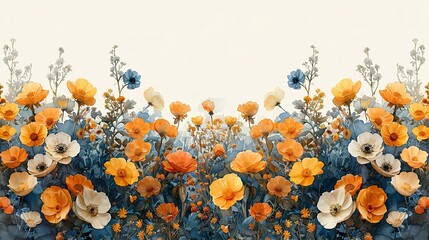 Beautiful background with wild flowers at white with copy space - obrazy, fototapety, plakaty