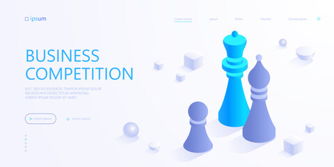 Chess set icon. Chessmen pieces bishop, knight and pawn. Business metaphor of competition, strategic sports game concept. Isometric vector illustration for visualization of business presentation - 790981704