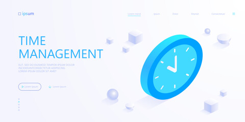 Classic round clock with hands icon. Project deadline, time management, organization in office, school or business concept. Isometric vector illustration for visualization of business presentation - 790981705