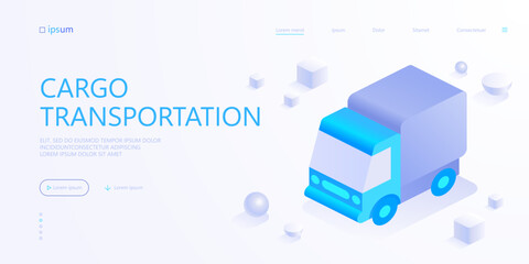 Truck car for carriage goods icon. Cargo transportation, element of city logistics and delivery to home or office concept. Isometric vector illustration for visualization of business presentation - 790981751