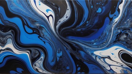 Sapphire Black Acrylic Pour, Liquid Marble Abstract Surfaces, Infused with Sapphire Blue.