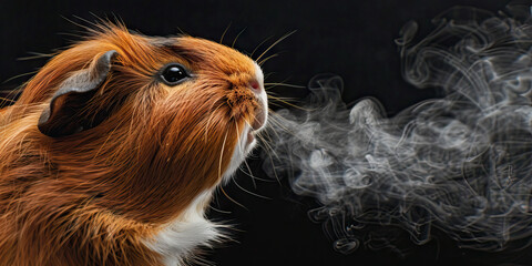 Guinea Pig Respiratory Infection: The Sneezing and Nasal Discharge - Picture a guinea pig with highlighted respiratory system showing infection, experiencing sneezing and nasal discharge - obrazy, fototapety, plakaty