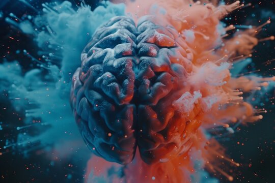 Human brain colorful splash creativity exploding with new ideas plans motivation brainstorm and education concept emotional intelligence mindfulness minds science abstract intellect genius psychology