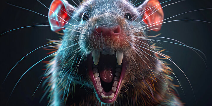 Rodent Malocclusion: The Misaligned Teeth and Drooling - Visualize a rodent with highlighted teeth showing misalignment, experiencing misaligned teeth and drooling