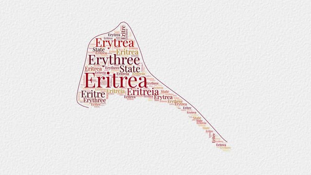 Eritrea logo animation. Eritrea boundary word cloud animation. Video of country names in multiple languages popping out on paper style background. Country opening, intro, presentation video.