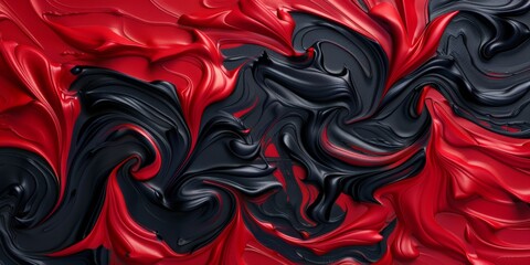 Swirling Scarlet Red and Jet Black Abstract Pattern Artistic Image - obrazy, fototapety, plakaty