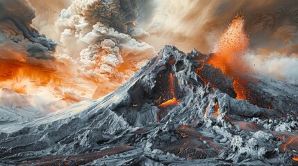 A volcanic eruption captured in infrared imagery, revealing the intense heat and energy radiating from the molten lava flows.