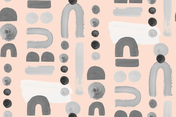 Boho style seamless geometric pattern in peach shades for textile