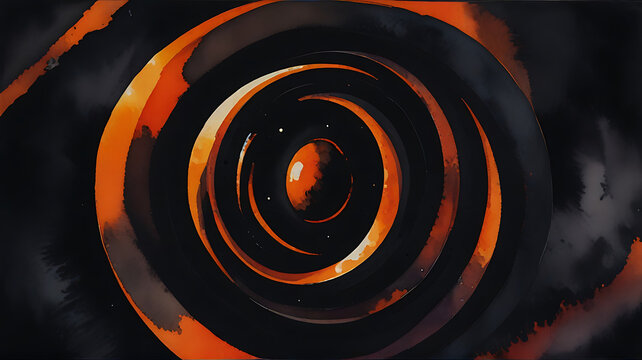  sleek pulsar pod adorned with dark indigos and fiery oranges, exuding elegant darkness in this captivating watercolor painting, random