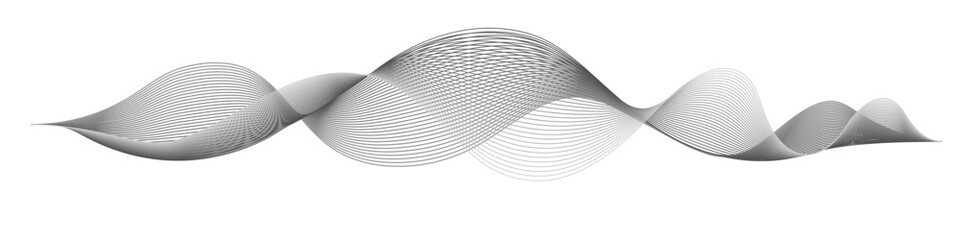 Undulate sound wave, swirl wavy swoosh, frequancy dynamic twisted lines. Grey smooth flow, isiolated on white background