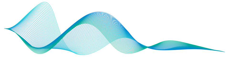 Undulate wave swirl swoosh; dynamic twisted lines; sea wave; abstract border; teal and blue color flow. Transparent isolated element on white background