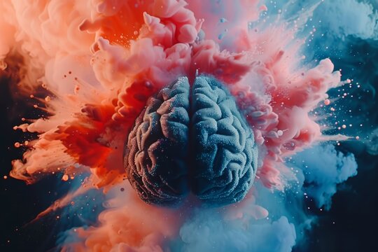 Human brain colorful splash creativity exploding with new ideas plans motivation brainstorm and education concept emotional intelligence mindfulness minds science abstract intellect genius psychology