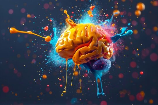 Human brain colorful splash creativity exploding with new ideas plans motivation brainstorm and education concept emotional intelligence mindfulness minds science abstract intellect genius psychology