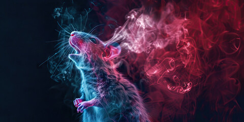 Rodent Respiratory Distress: The Labored Breathing and Weight Loss - Visualize a rodent with highlighted respiratory system showing infection, experiencing labored breathing and weight loss,  - obrazy, fototapety, plakaty