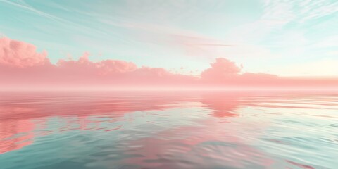 Coral Pink and Sky Blue Soft Gradient Ocean Sunset Coastal Landscape Photo.