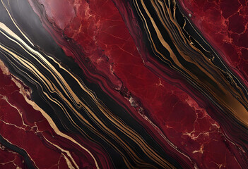 Close up marble texture. Burgundy marble texture with white and gold and black patterns.