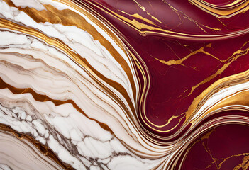 Close up marble texture. Burgundy with red white and black golden marble background. Marble board background top view