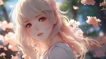 Animated Female Character in Blossoming Garden - 790988322