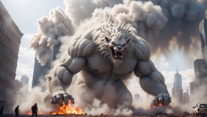 A gigantic monster destroys a city