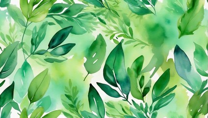 Fototapeta na wymiar Springtime Greenery, Abstract Watercolor Foliage Background Evoking Eco-Friendly Nature.