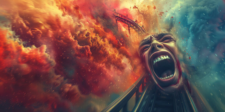 Bipolar Disorder: The Rollercoaster Mood Swings and Identity Shifts - Picture a person on a rollercoaster with extreme mood swings and shifting sense of identity, illustrating the highs and lows of bi