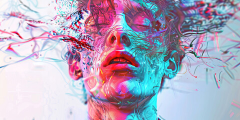 Schizophrenia: The Distorted Reality and Fragmented Self - Imagine a person surrounded by distorted visions and a fragmented sense of self, illustrating the experience of schizophrenia